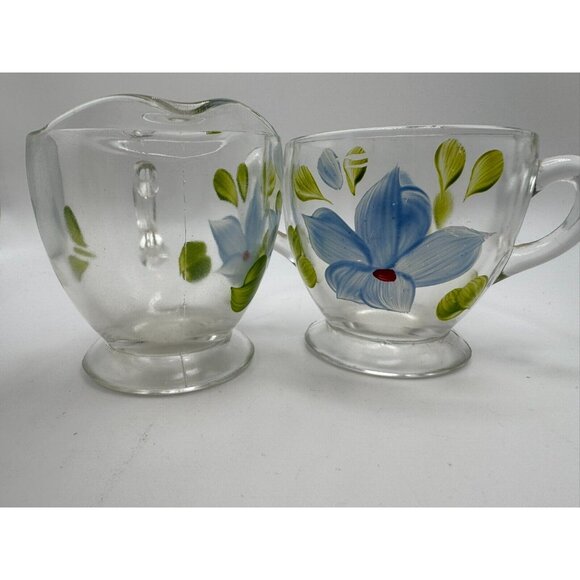 Vintage Bartlett Collins Creamer Sugar Bowl Blue Flowers Gay Fad 50’s Vtg - Picture 2 of 8